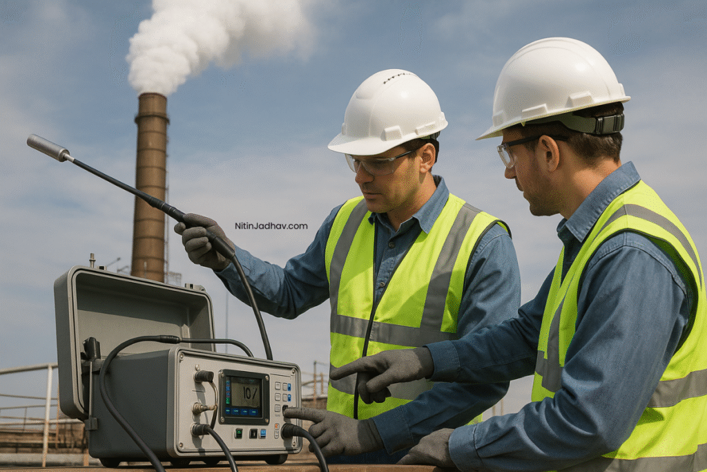 Refinery air emissions with pollution control and monitoring infrastructure