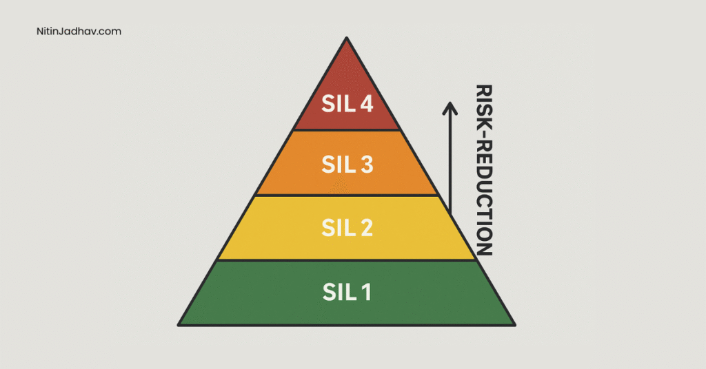 Illustration of Safety Integrity Levels and risk reduction in process industry safety systems