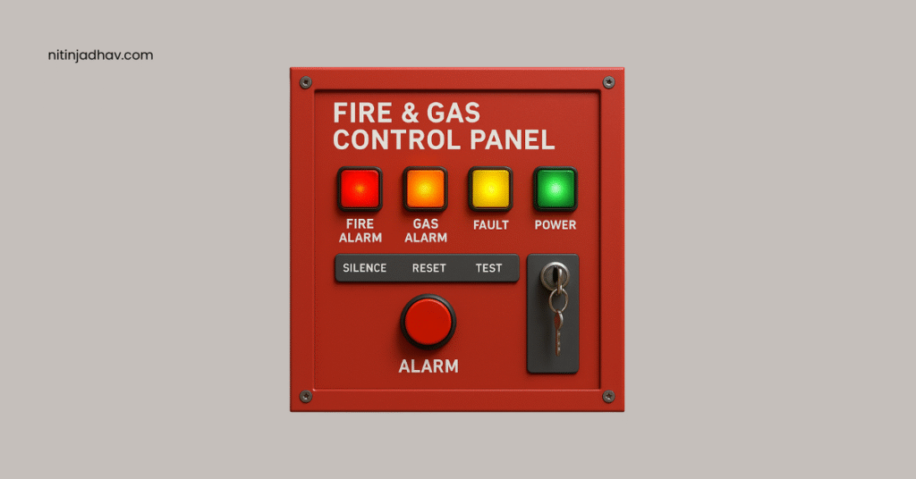 Engineer reviewing fire and gas detection system in a refinery