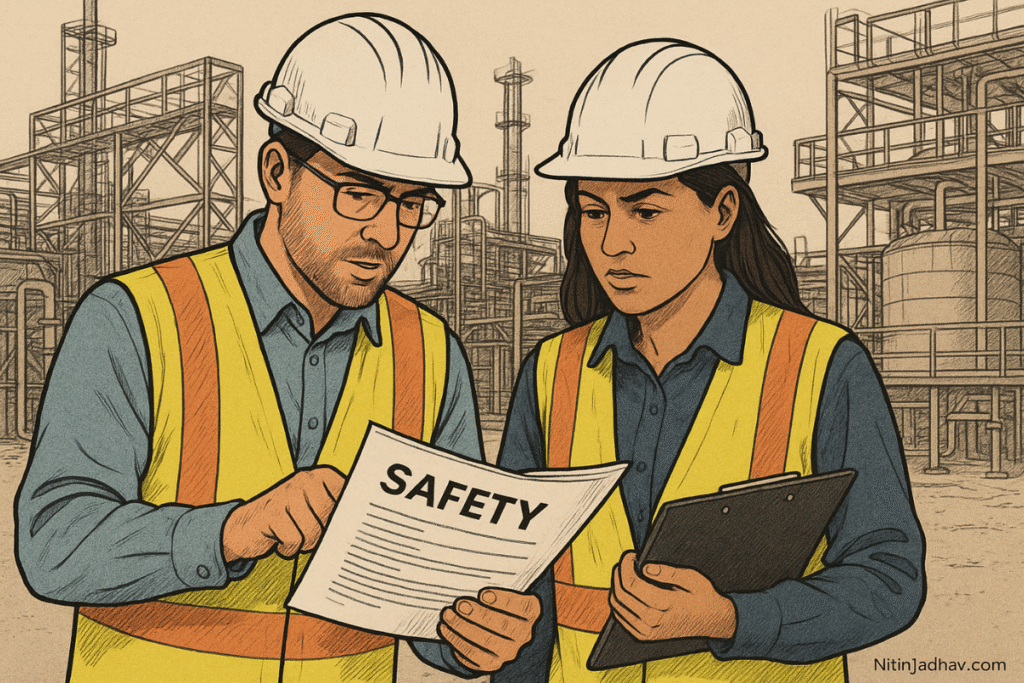 Illustration showing OSHA’s 14 Process Safety Management elements for hazardous chemical handling