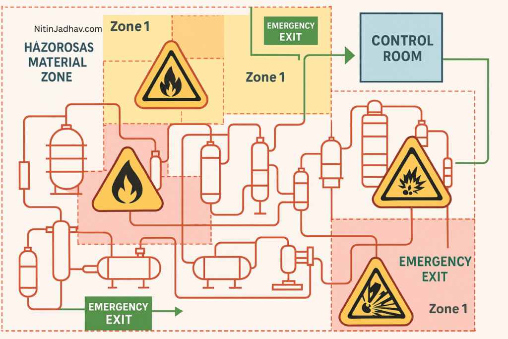 COMAH compliance visual showing hazardous zones and emergency plans for a major accident-prone facility