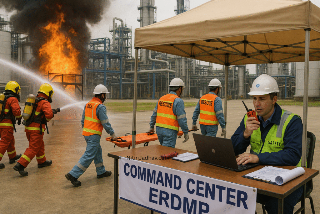 Mock drill and emergency response setup in compliance with ERDMP regulations at an oil and gas facility